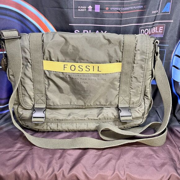Fossil Heavyweight Woven Nylon Olive Green Crossbody Messenger Bag - Picture 1 of 16